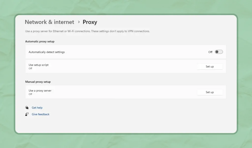Turn off proxy in Windows