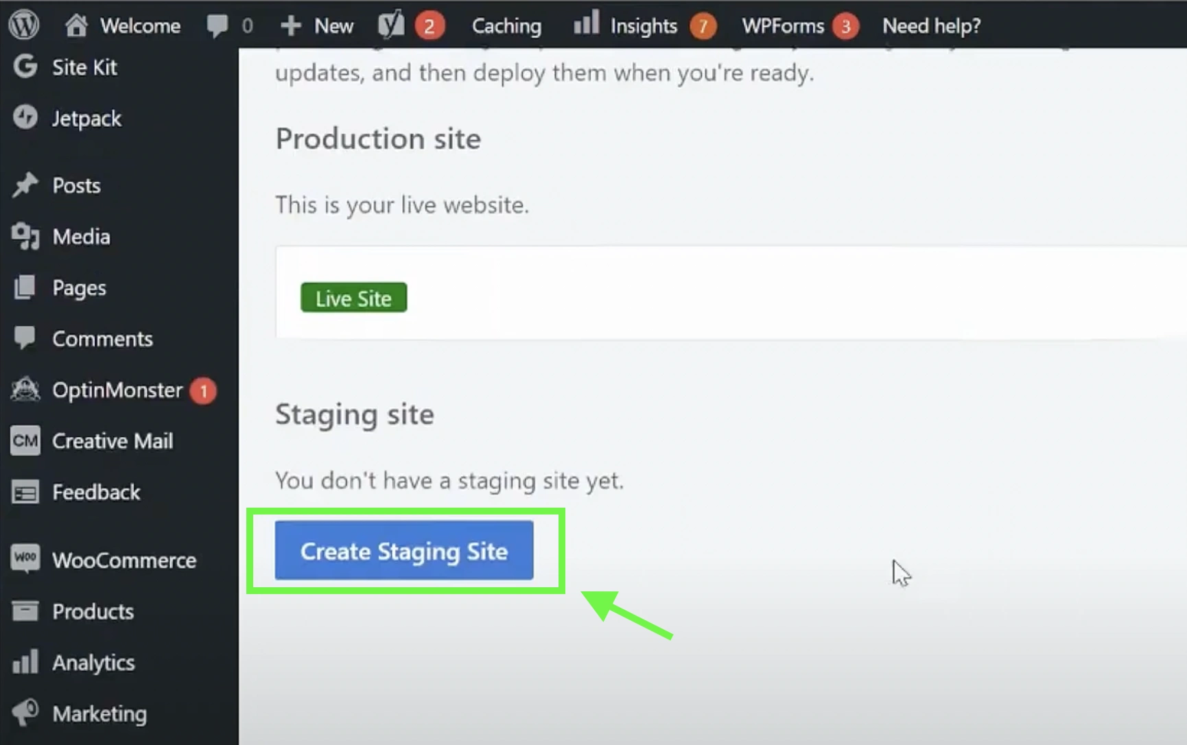 Wordpress bluehost create staging