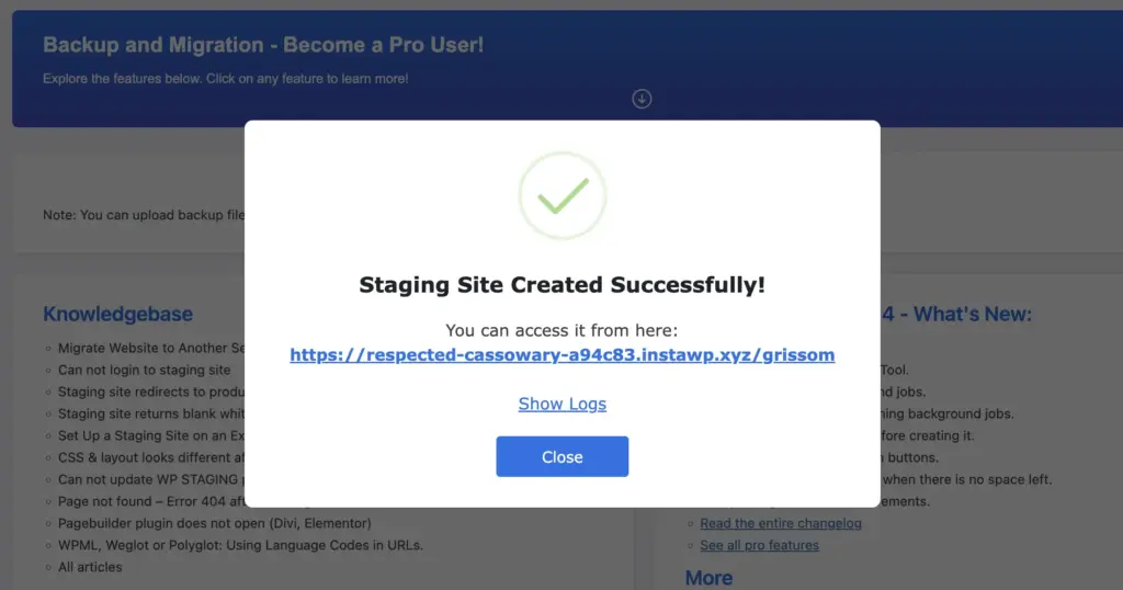 WP staging complete, wordpress staging site