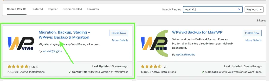 WPVivid WordPress staging site plugin