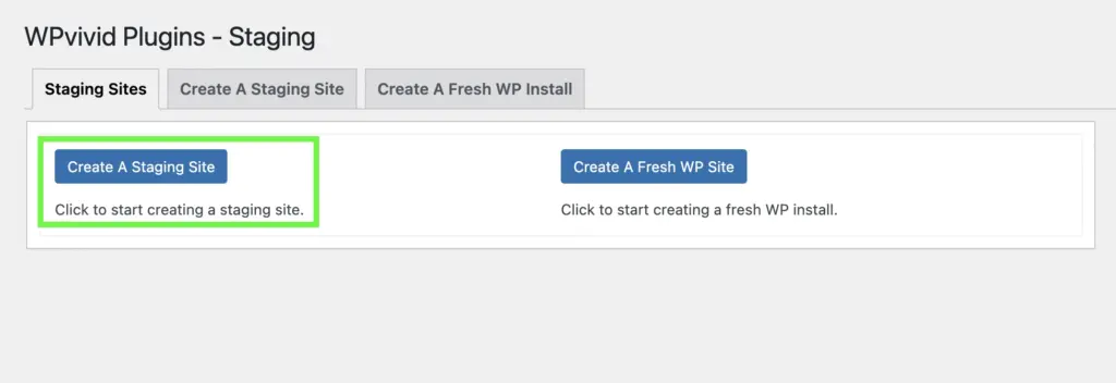 WPvivid create a staging site
