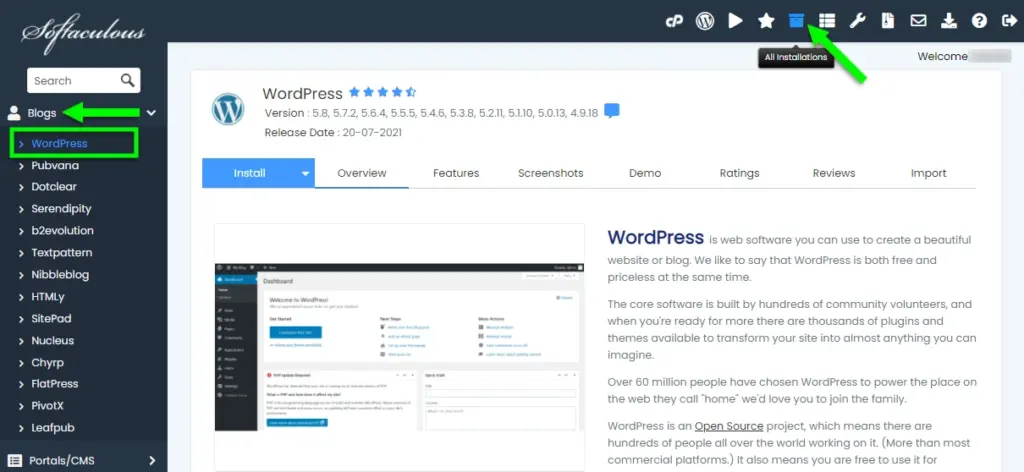 Bluehost all installation