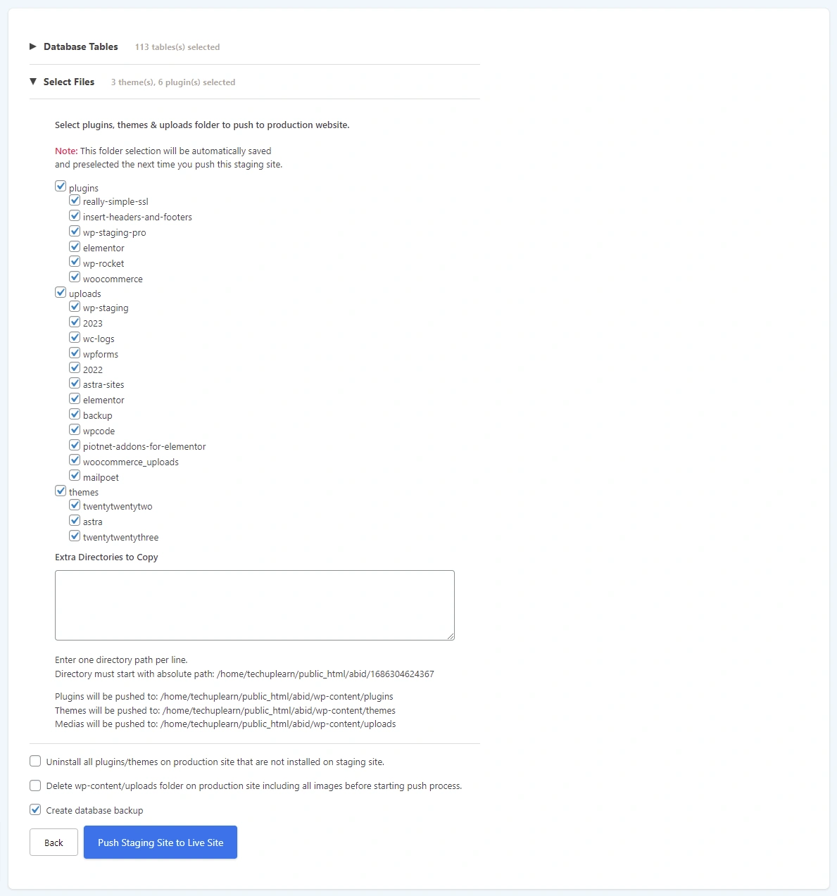 Wp Staging folders