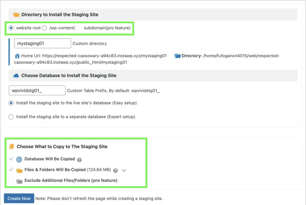 Wp vivid create staging options