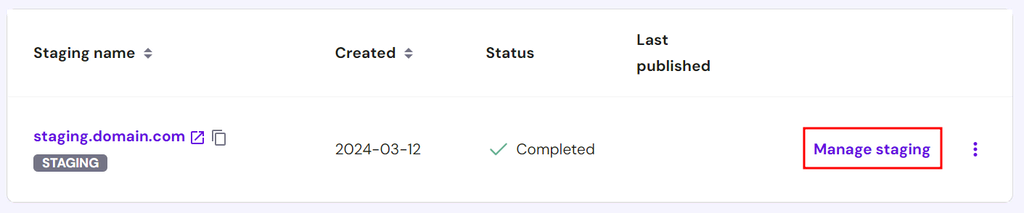 hostinger manage staging