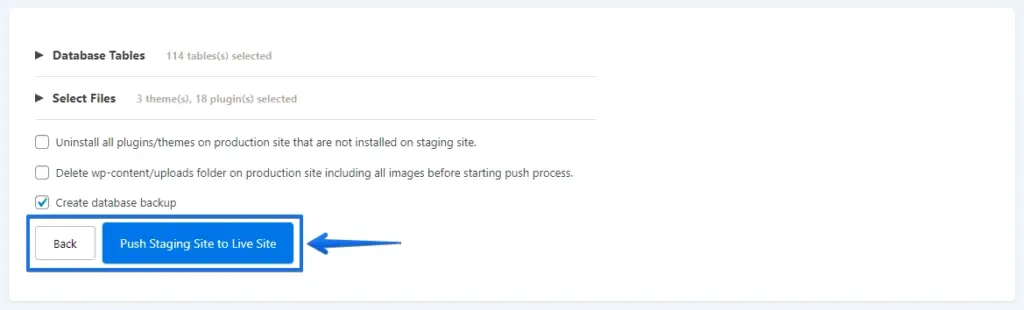 wp staging push staging to live