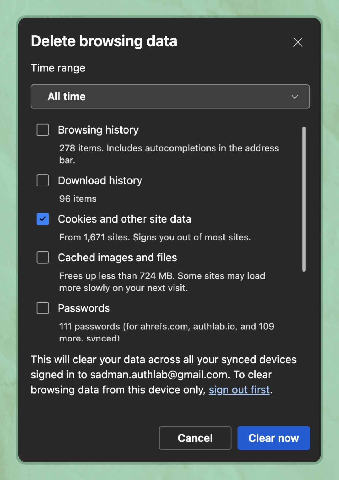 Delete browsing data