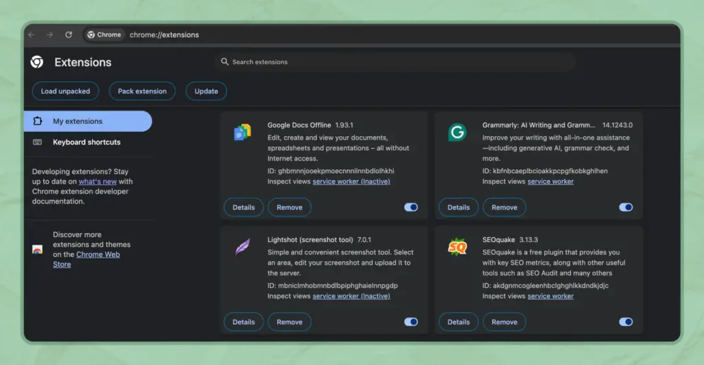 Turn off browser extensions