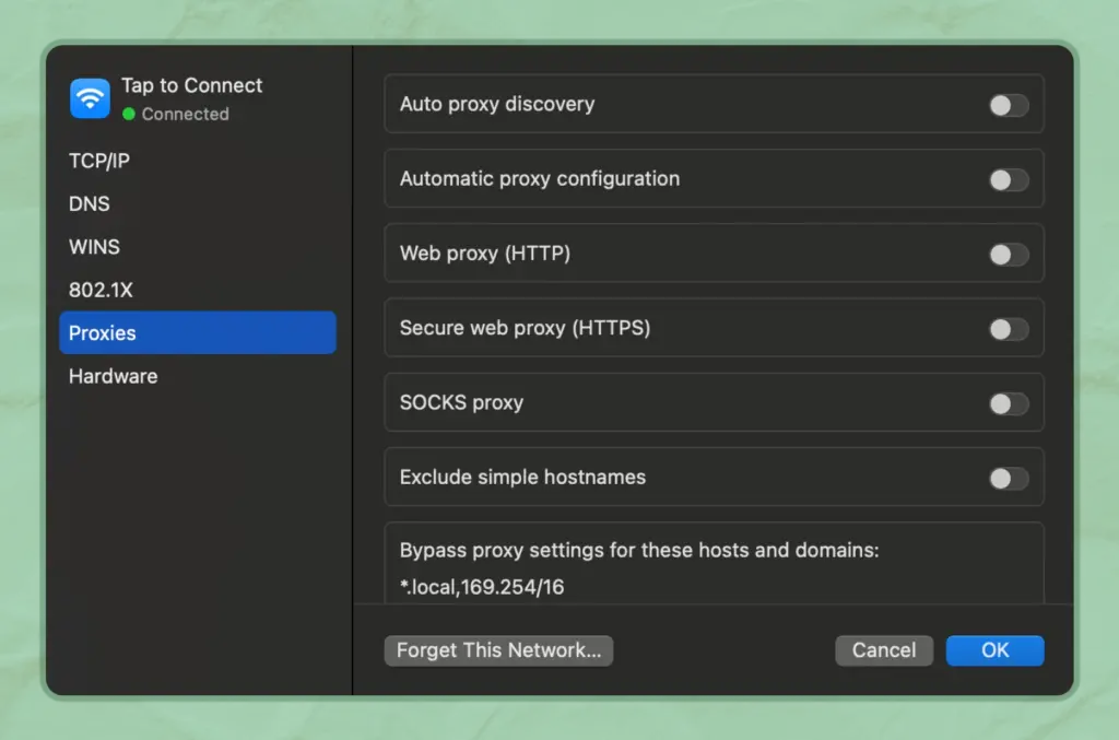 Turn off proxy on MacBook