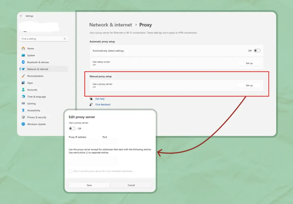 Turn off proxy server on Windows