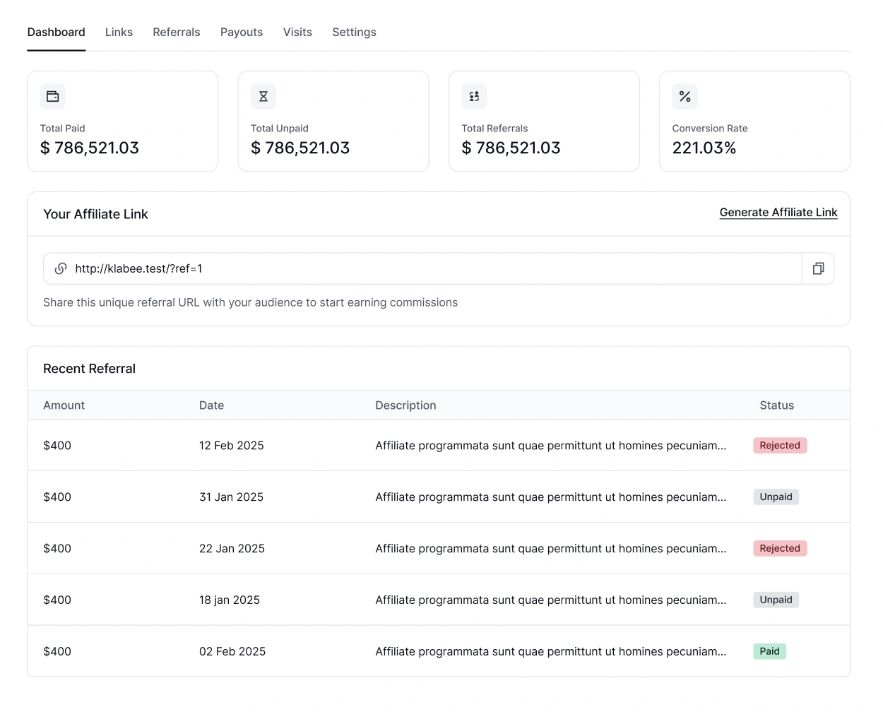 affiliate dashboard, fluentaffiliate