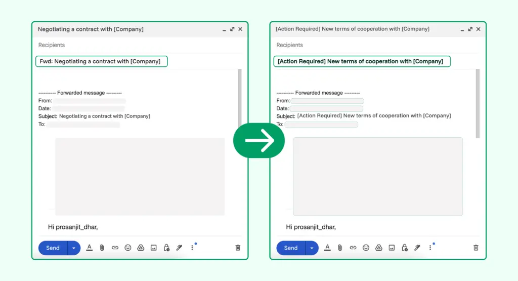 Email subject line editing, how to forward an email
