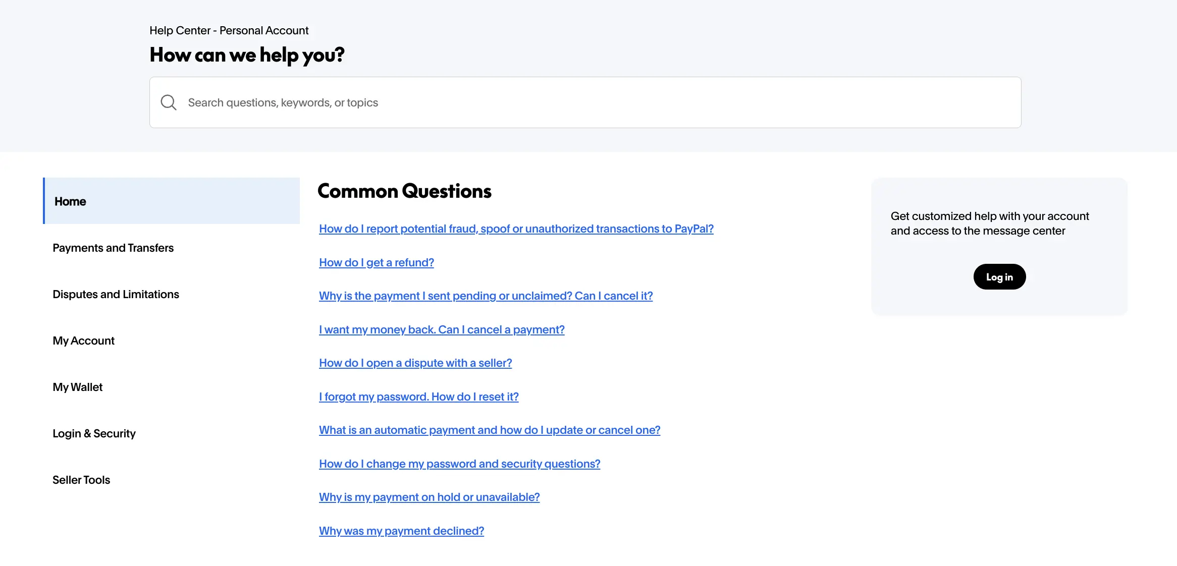PayPal faq page