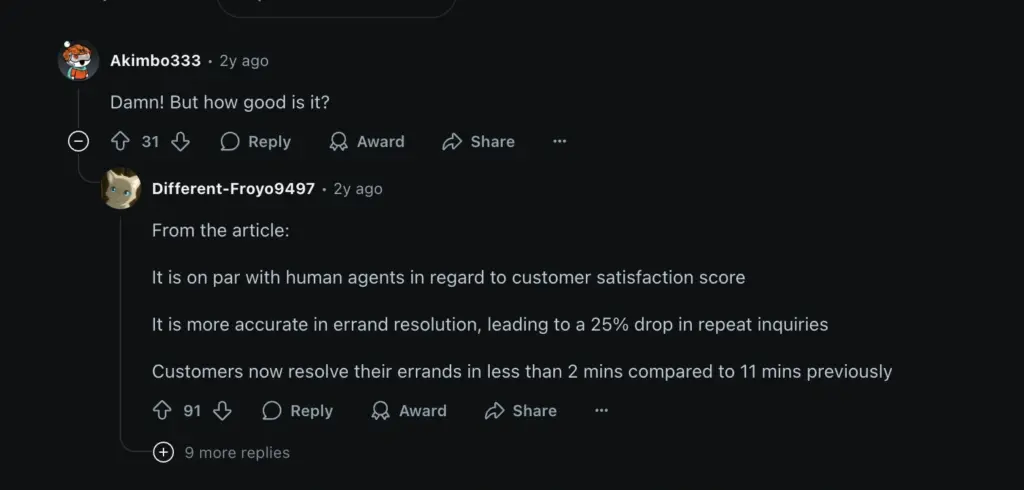 Reddit's talk on Klarna's AI