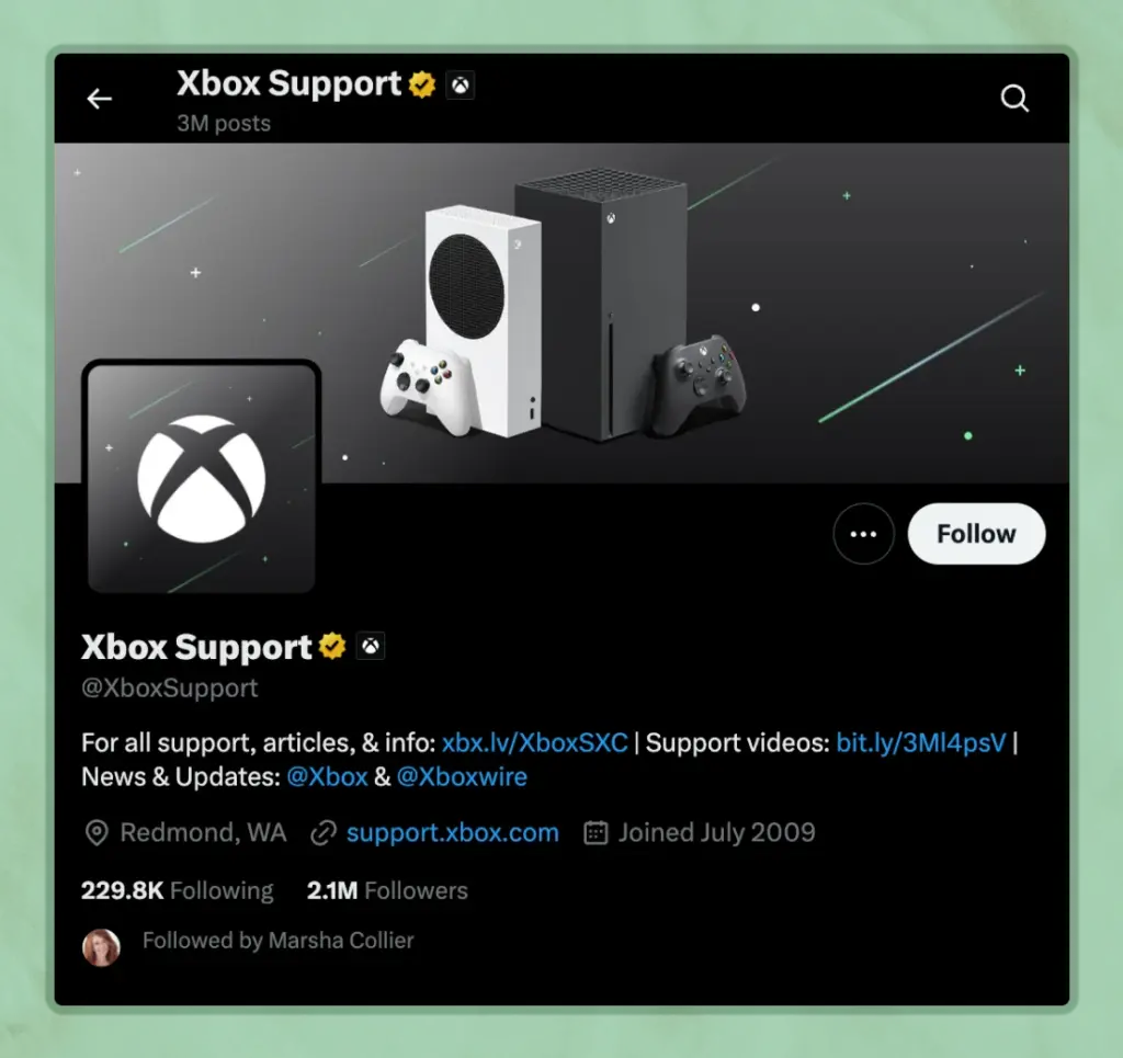 Xbox's brand presence strategy through separate support channel