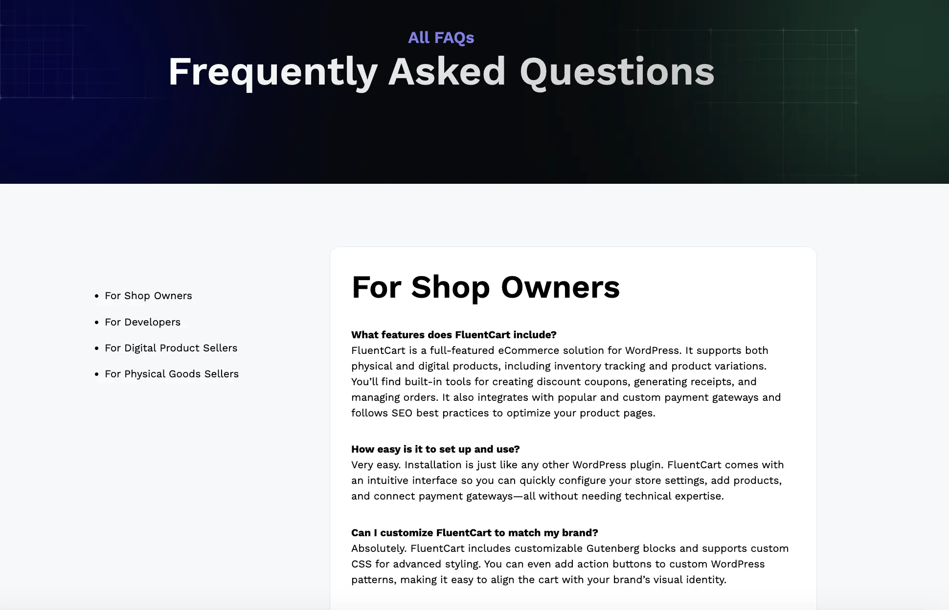 fluentcart faq page
