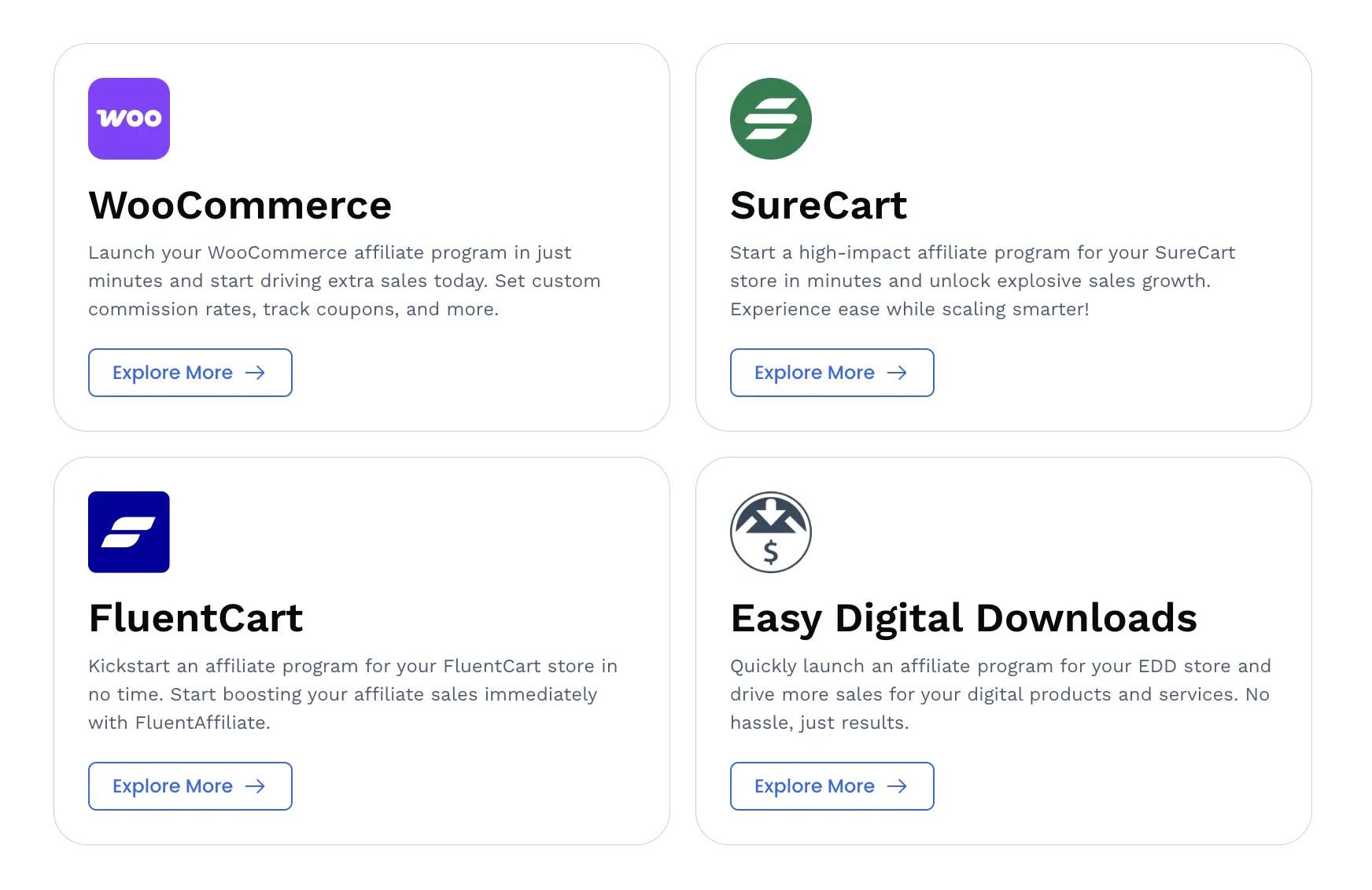 FluentAffiliate ecommerce integrations