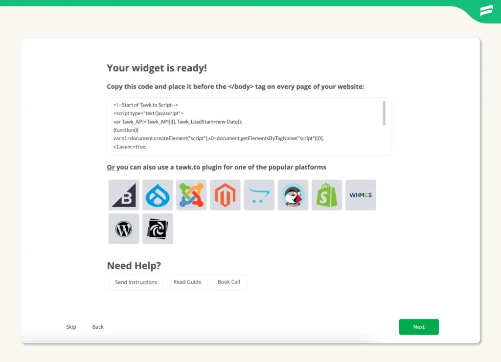 Tawt.to “Copy widget code” option