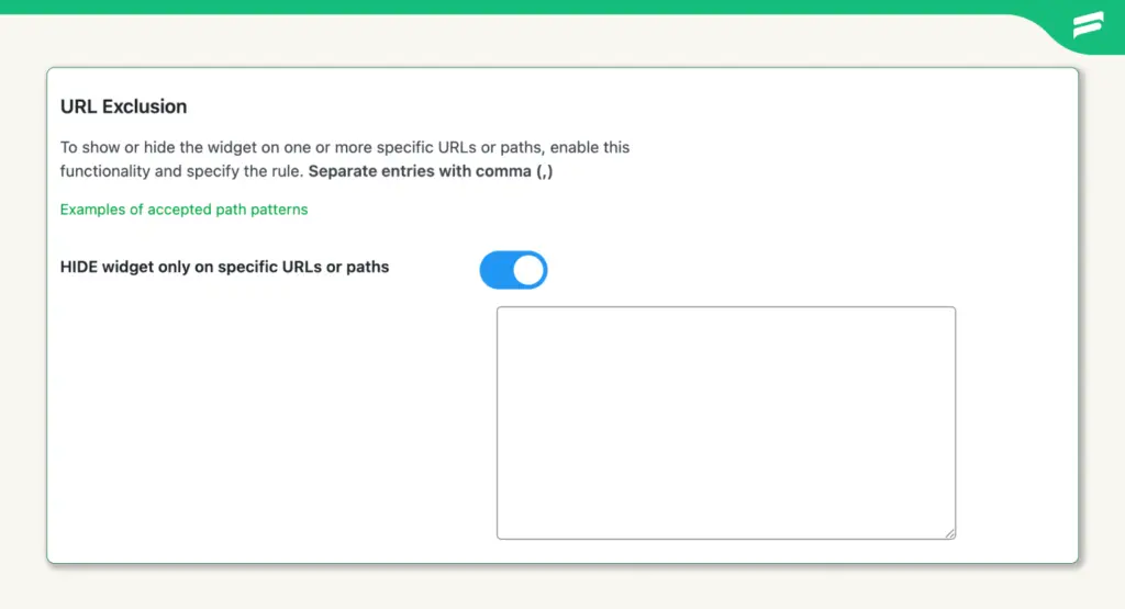 Tawk.to plugin's URL exclusion option