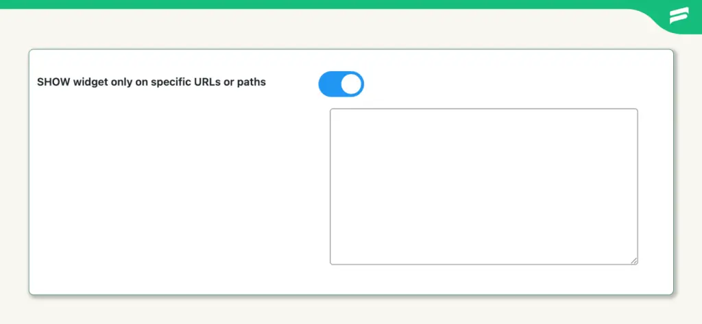 Tawk.to' plugin's option for showing widget on specific URLs or paths
