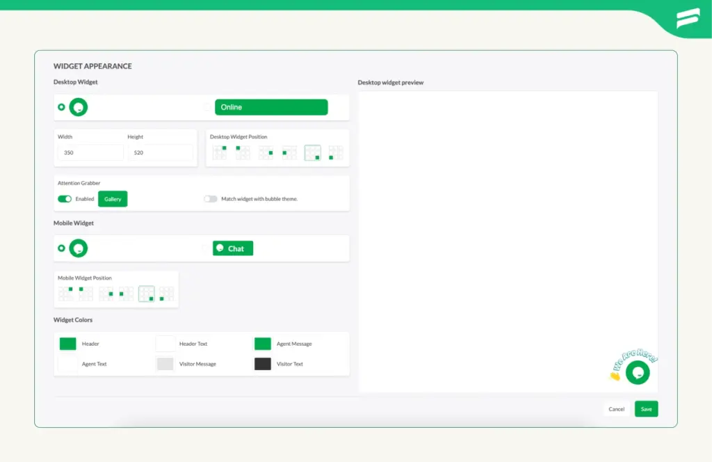 Tawk.to's Widget appearance settings