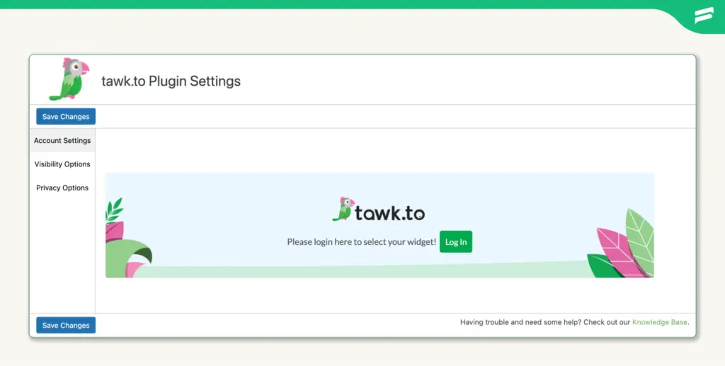 Tawk.to's plugin log in option