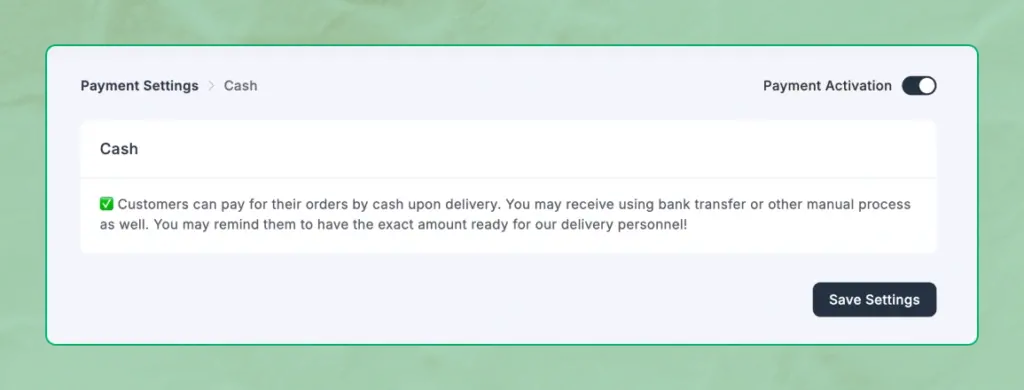 Cash on delivery setting FluentCart