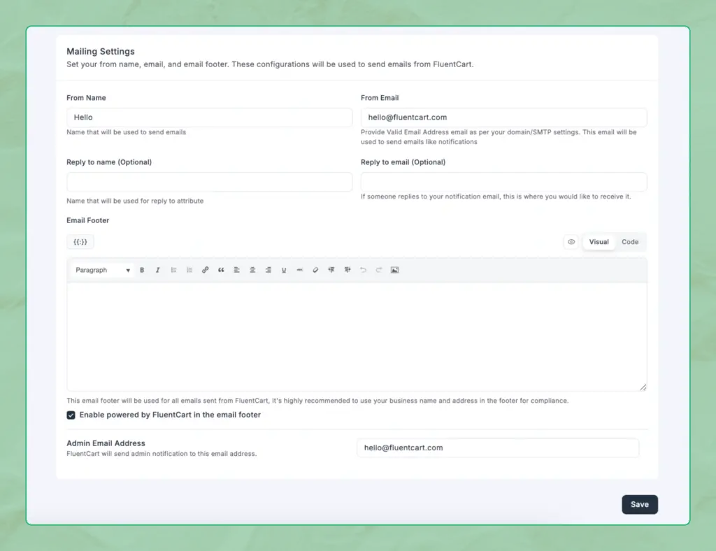 Email Notification setting - FluentCart