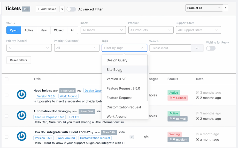 Filter tickets by tags - Fluent Support