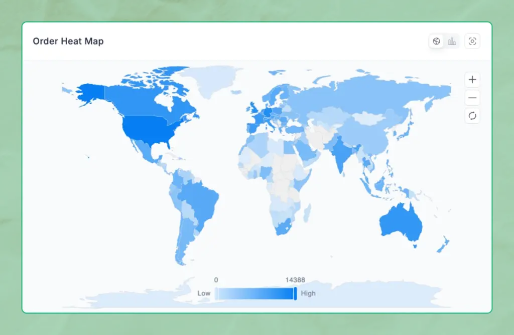 FluentCart Dashboard - Order heatmap view