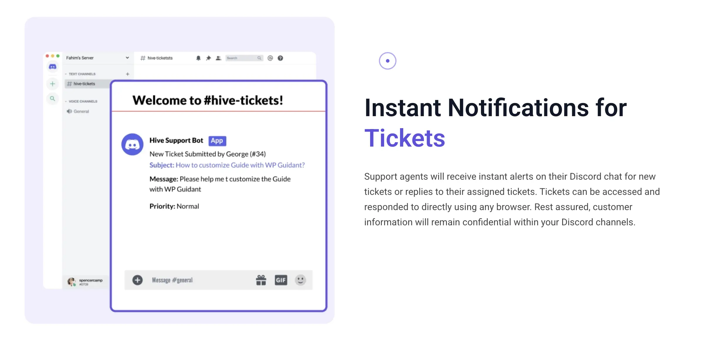 HiveSupport discord integation, discord ticketing tools