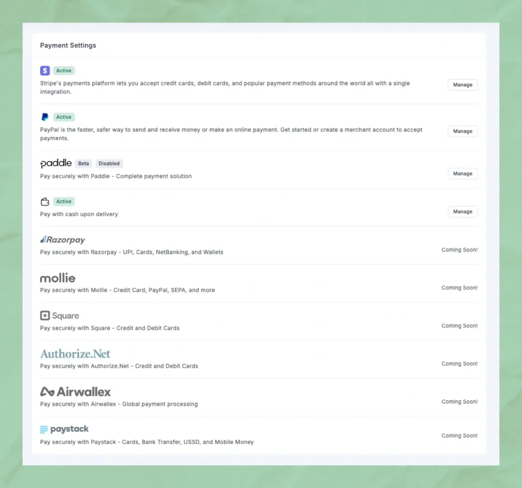 Payment Setting - FluentCart