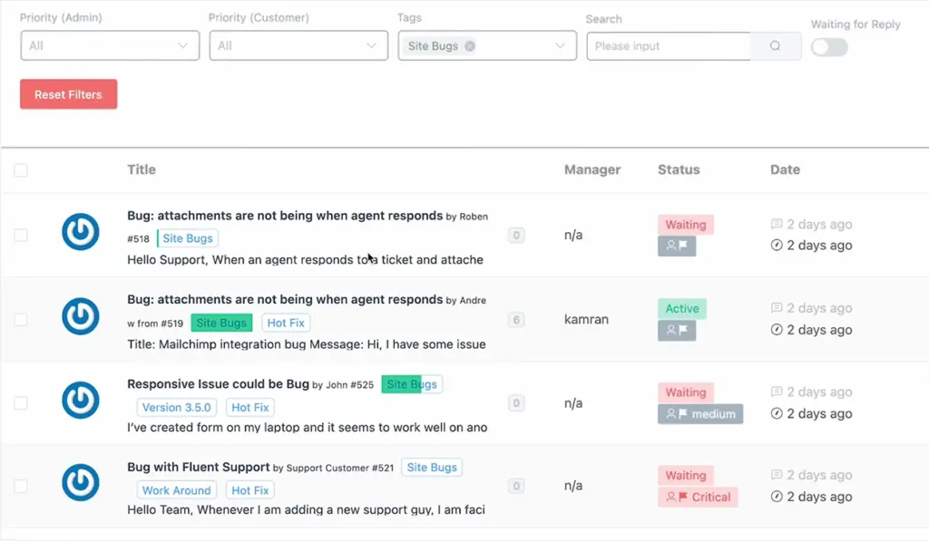 Ticket sorting and filtering by tags Fluent Support