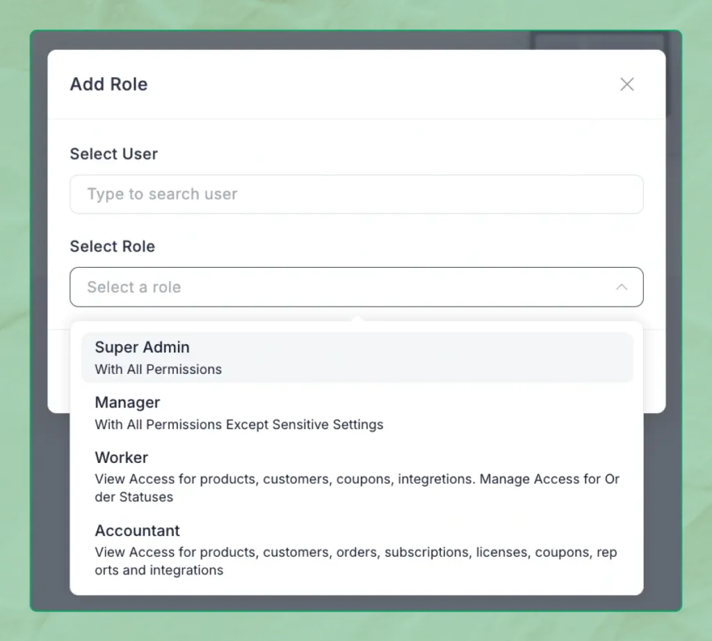 UserRole Setup - FluentCart