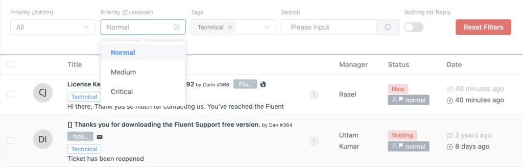 Ticket categorization and prioritization option, Fluent Support