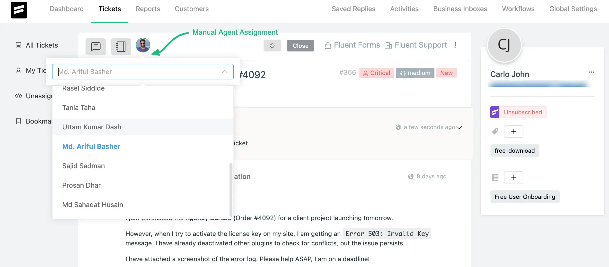 Manual agent assignment