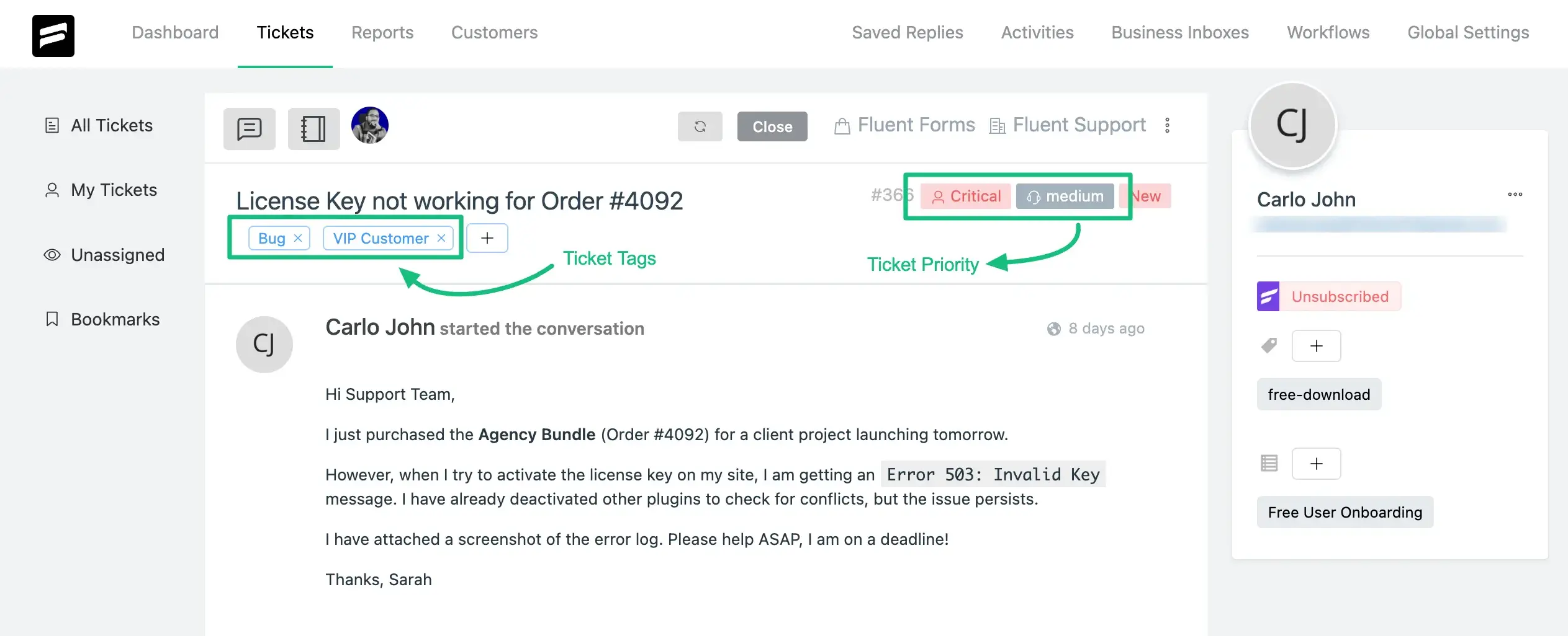 Ticket Category and Priority option