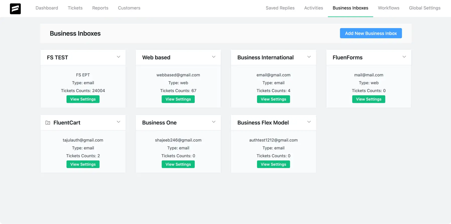 Fluent Support  Business Inbox interface before the 2.0 UI update
