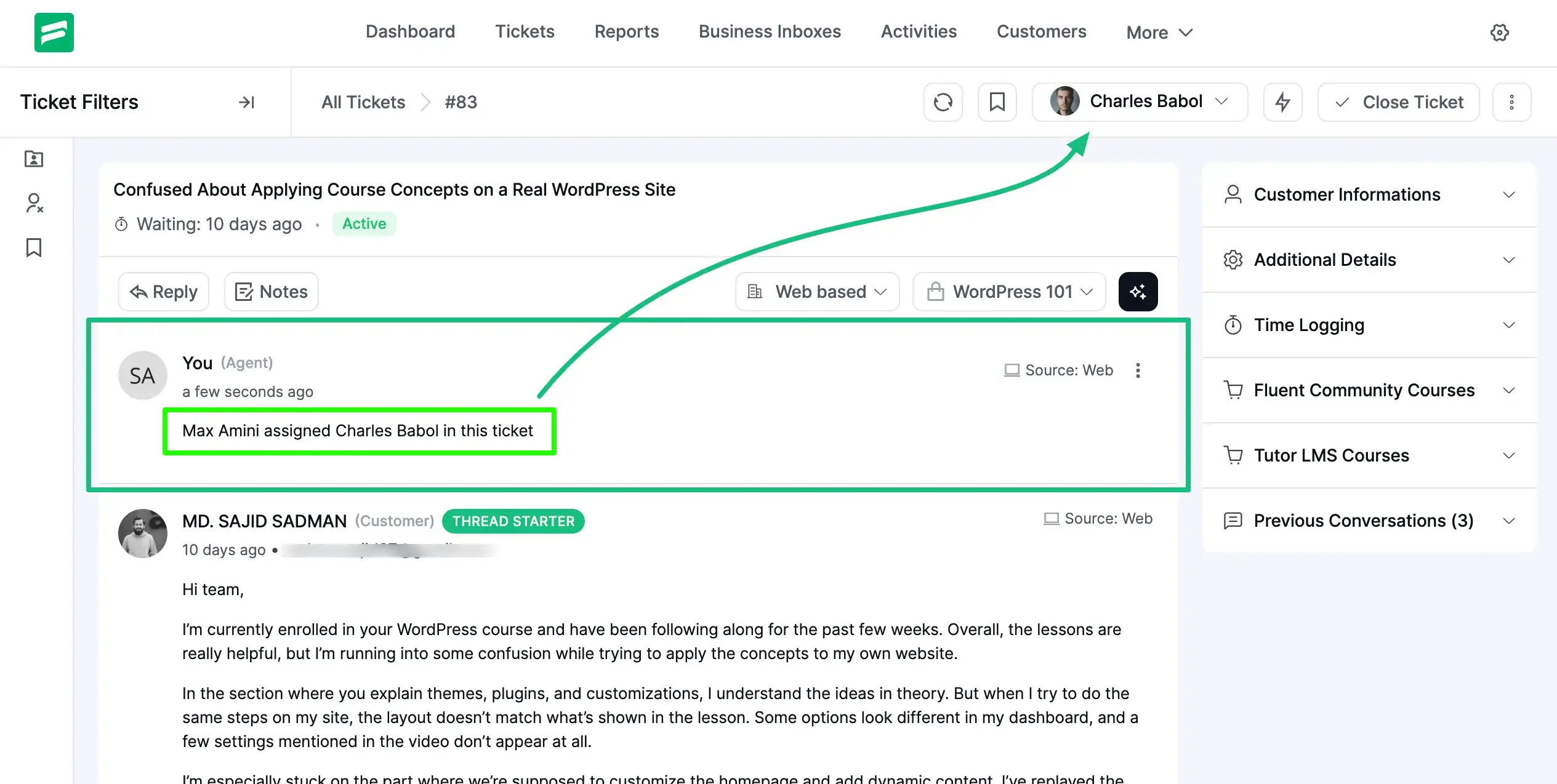 Agent Assignment option on Fluent Support