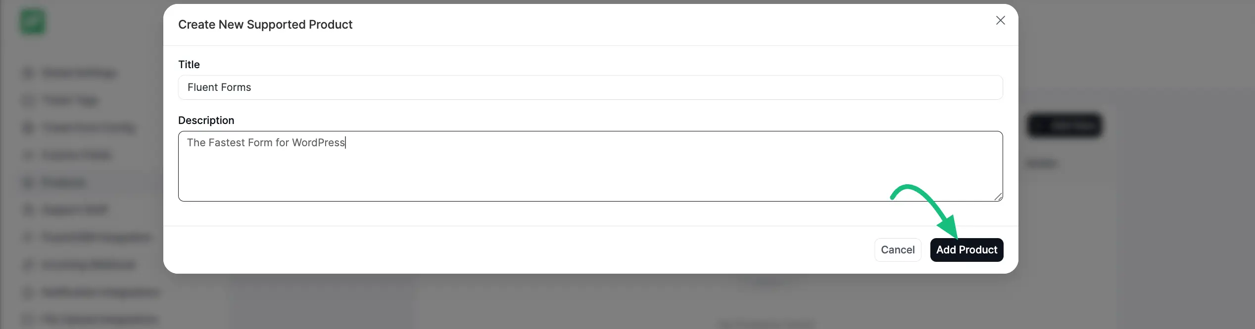 Create a new product popup