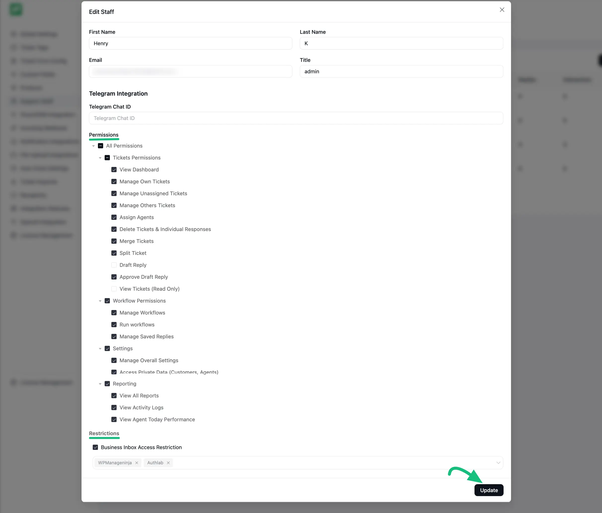 Support Staff's permission management