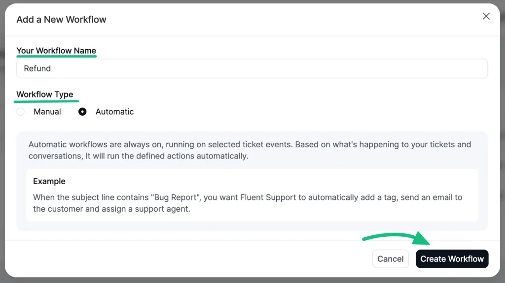 Fluent Support automatic workflow