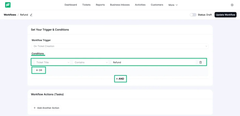 Conditions setup on automatic workflow