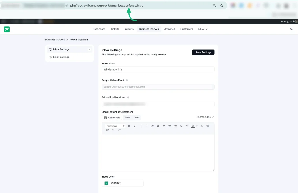 Business Inbox Id, Fluent Support