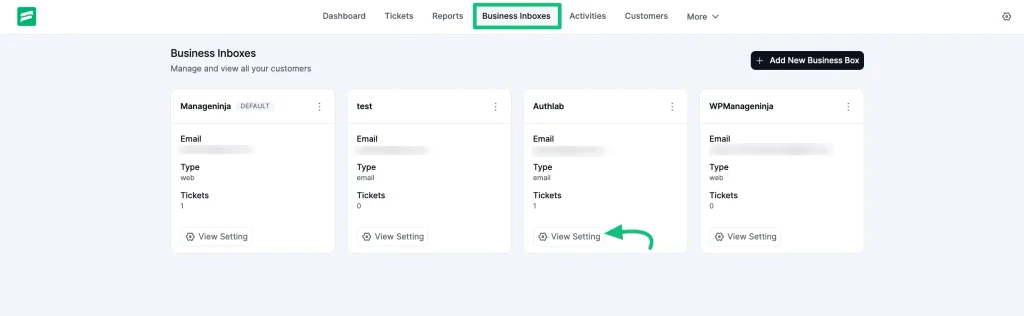 View setting option on Business Setting