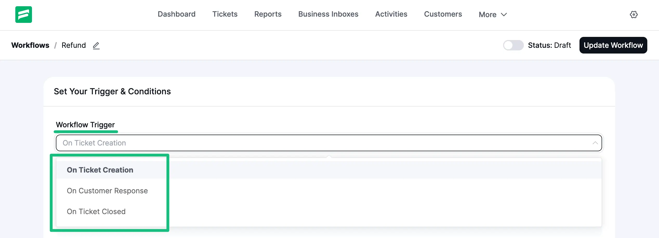Set Trigger on automatic workflow
