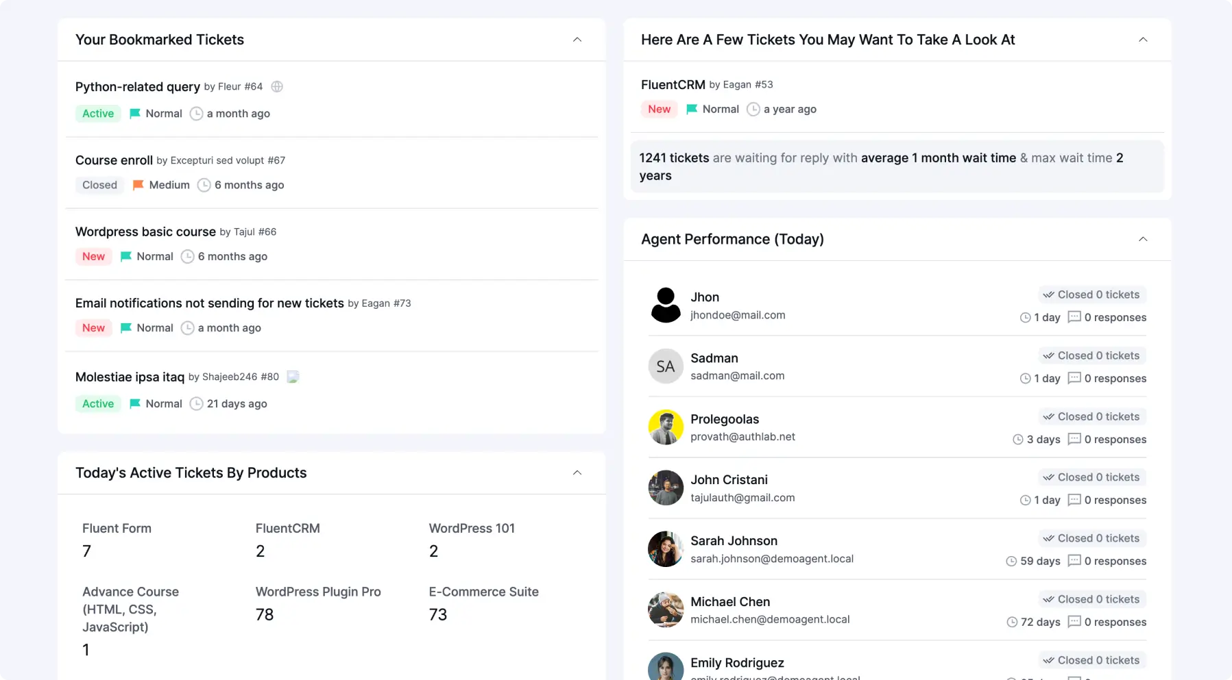 Fluent Support dashboard interface before the 2.0 update