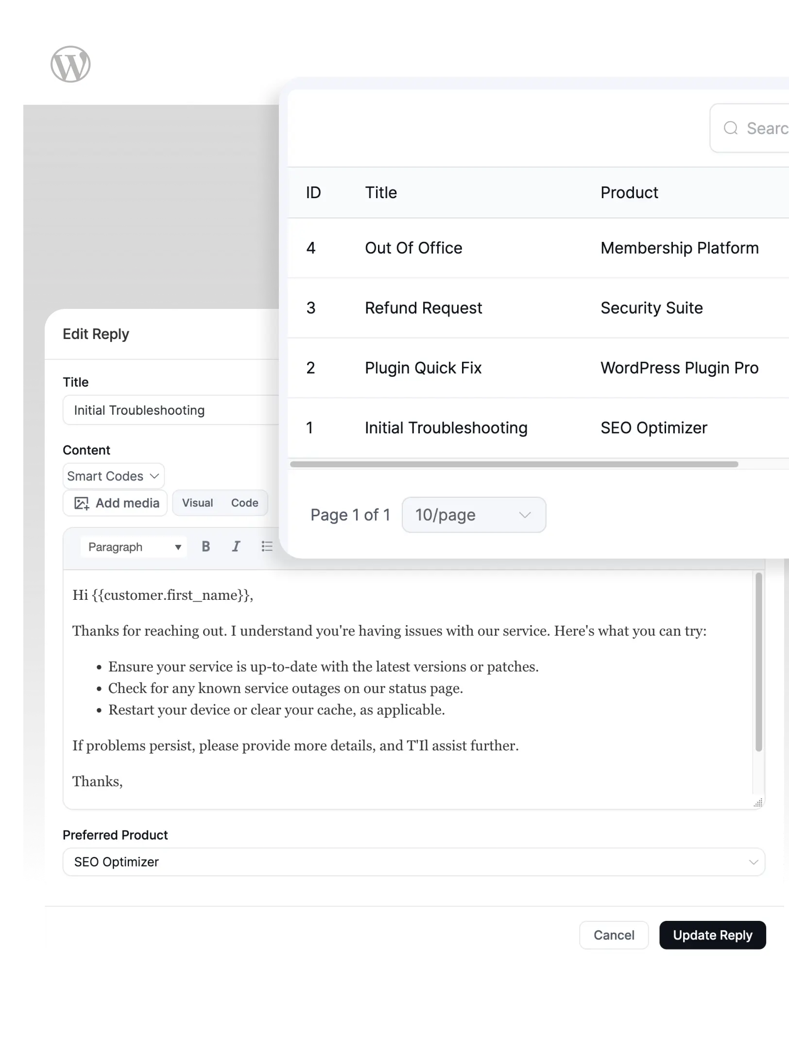 Fluent Support - saved replies