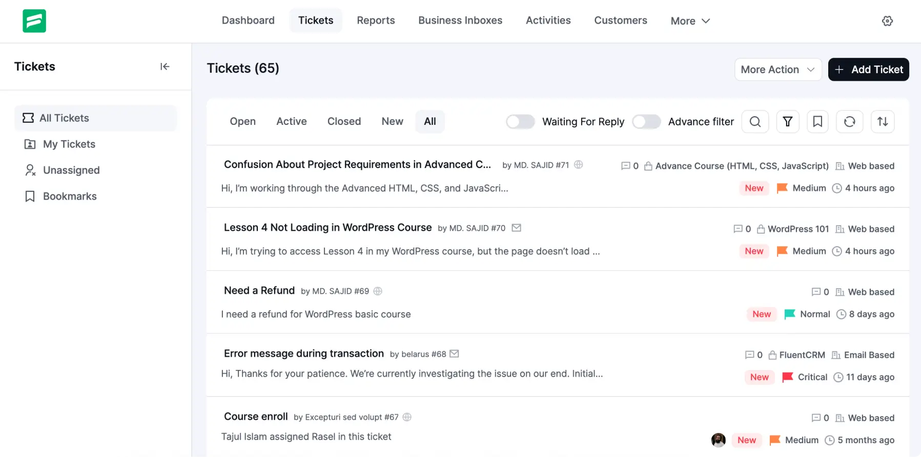 Fluent Support ticket page after the 2.0 update