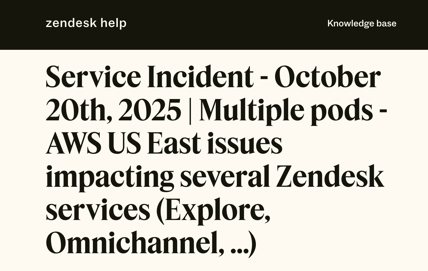 Zendesk server down 20th, october, 2025